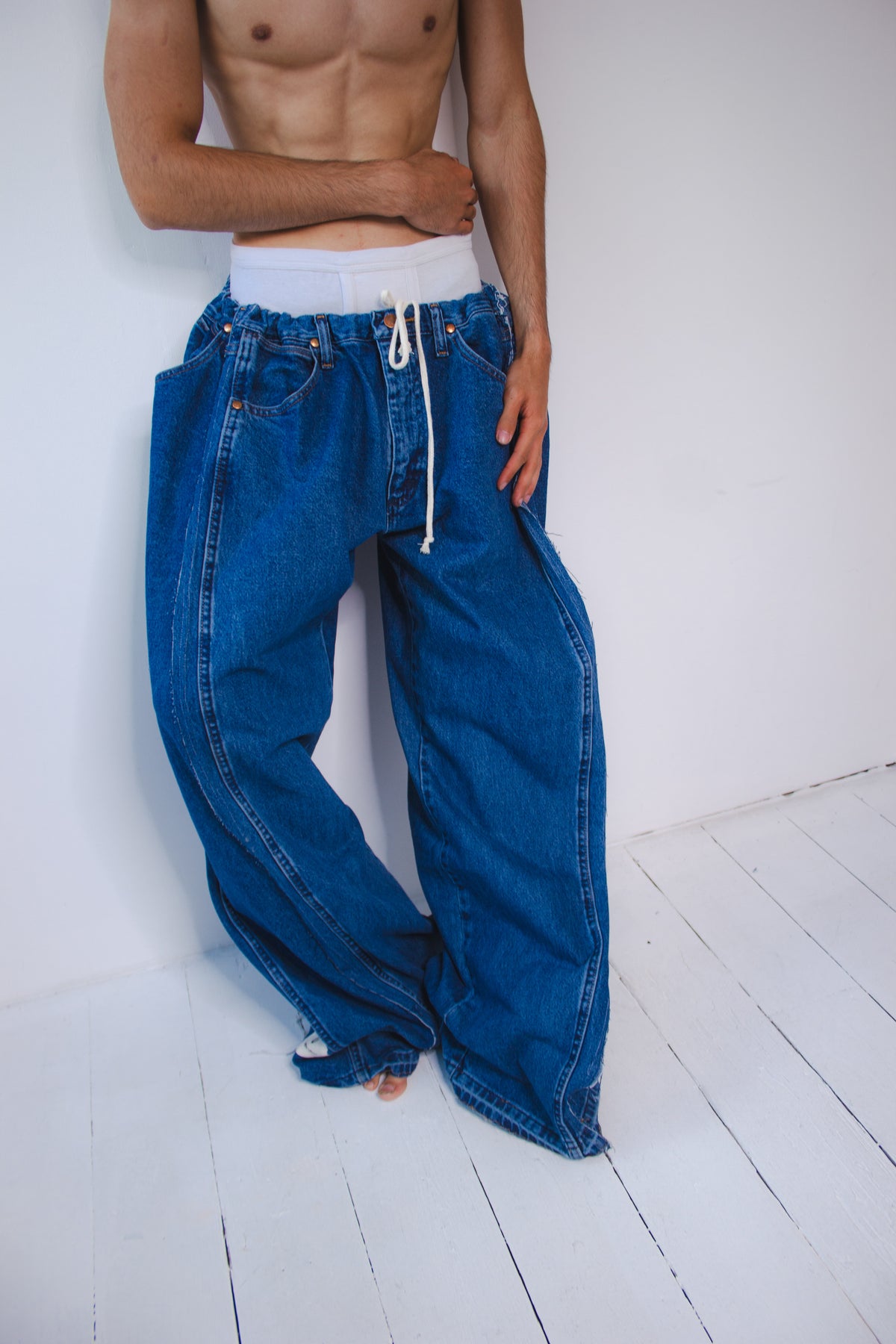 ARTISANAL WIDE BLUE DENIM TROUSERS