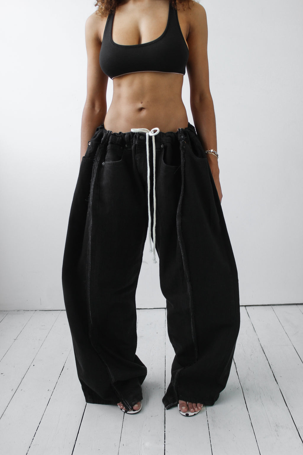 ARTISANAL WIDE BLACK DENIM TROUSERS
