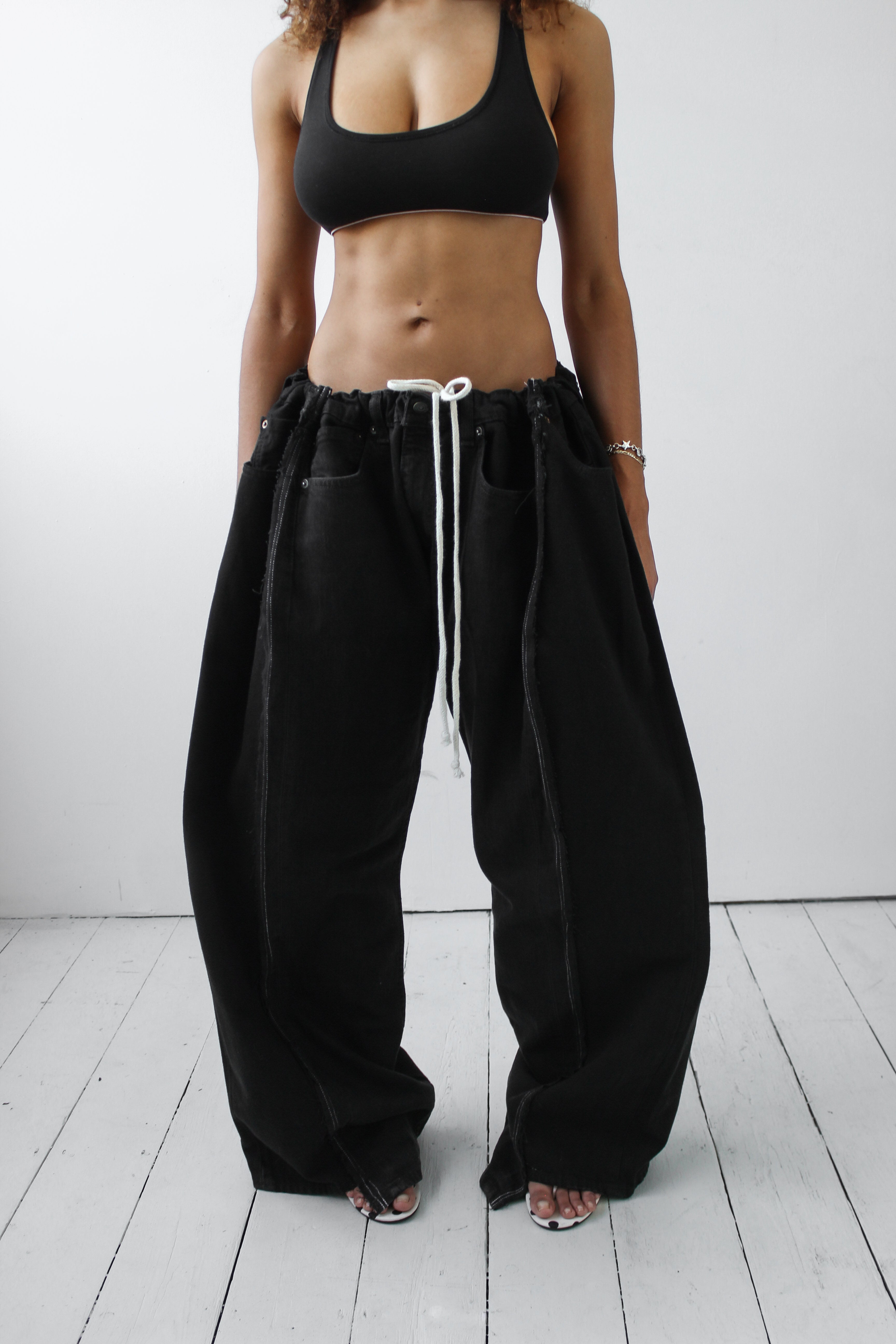 ARTISANAL WIDE BLACK DENIM TROUSERS