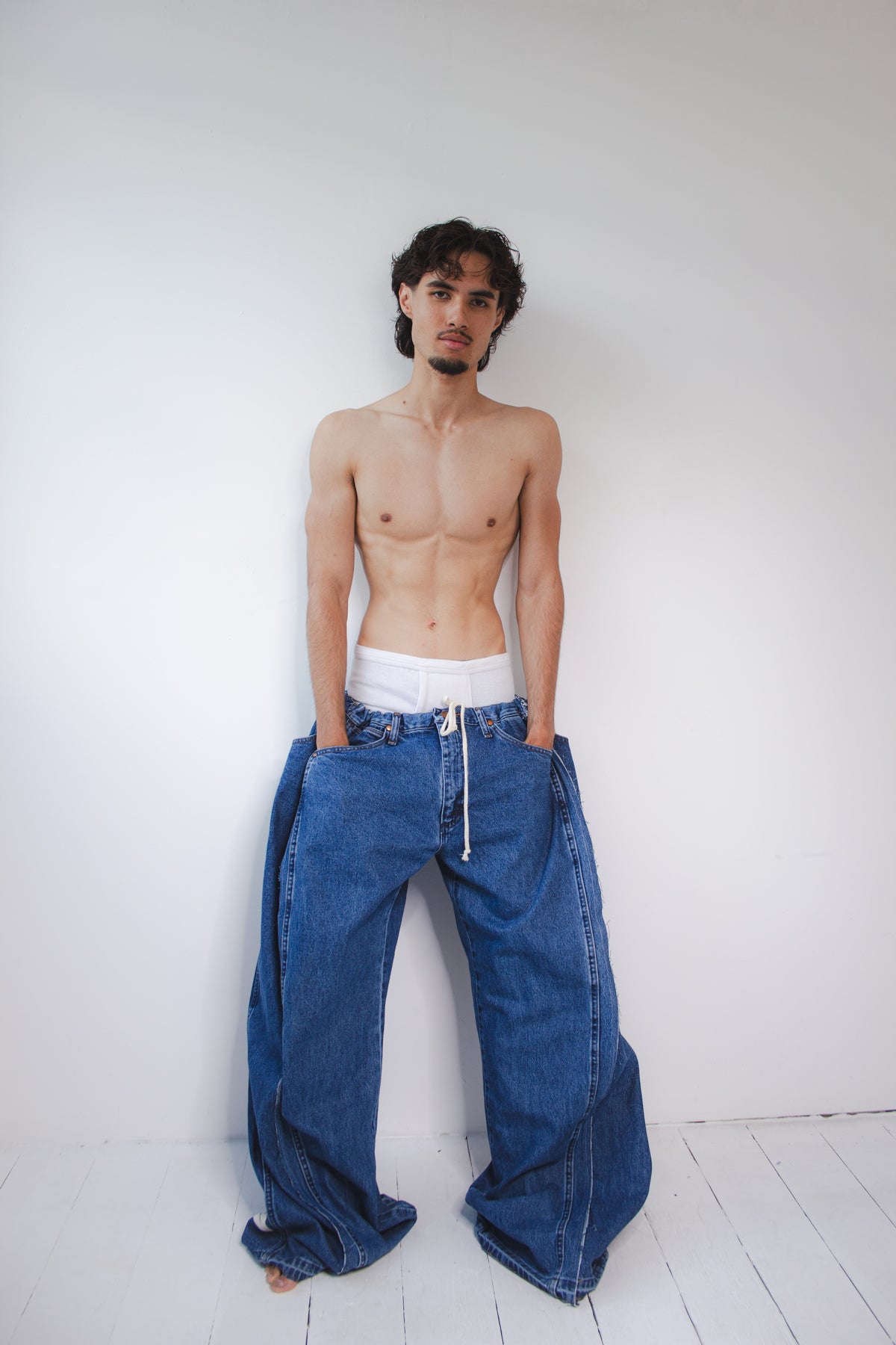 ARTISANAL WIDE BLUE DENIM TROUSERS
