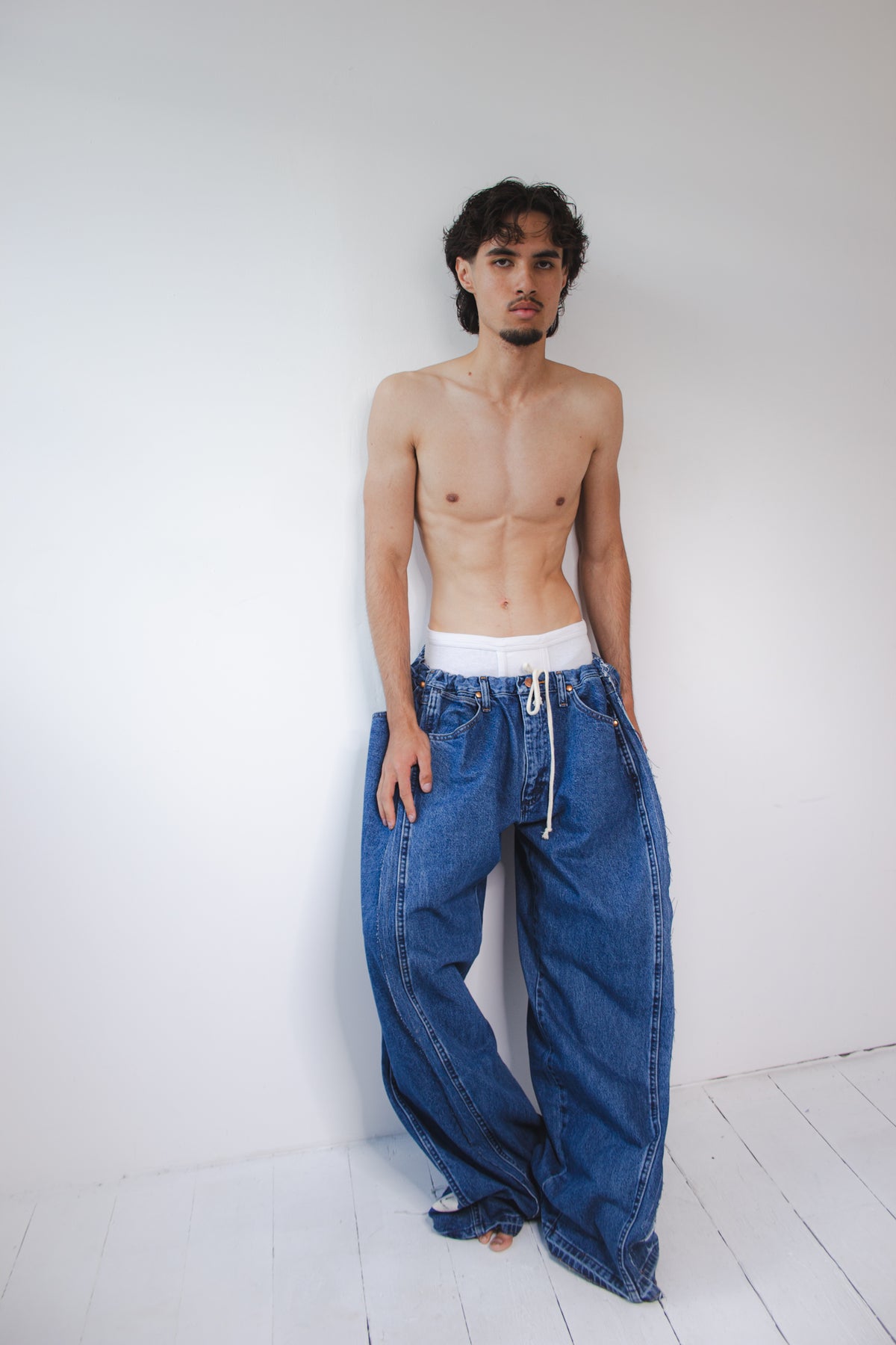 ARTISANAL WIDE BLUE DENIM TROUSERS
