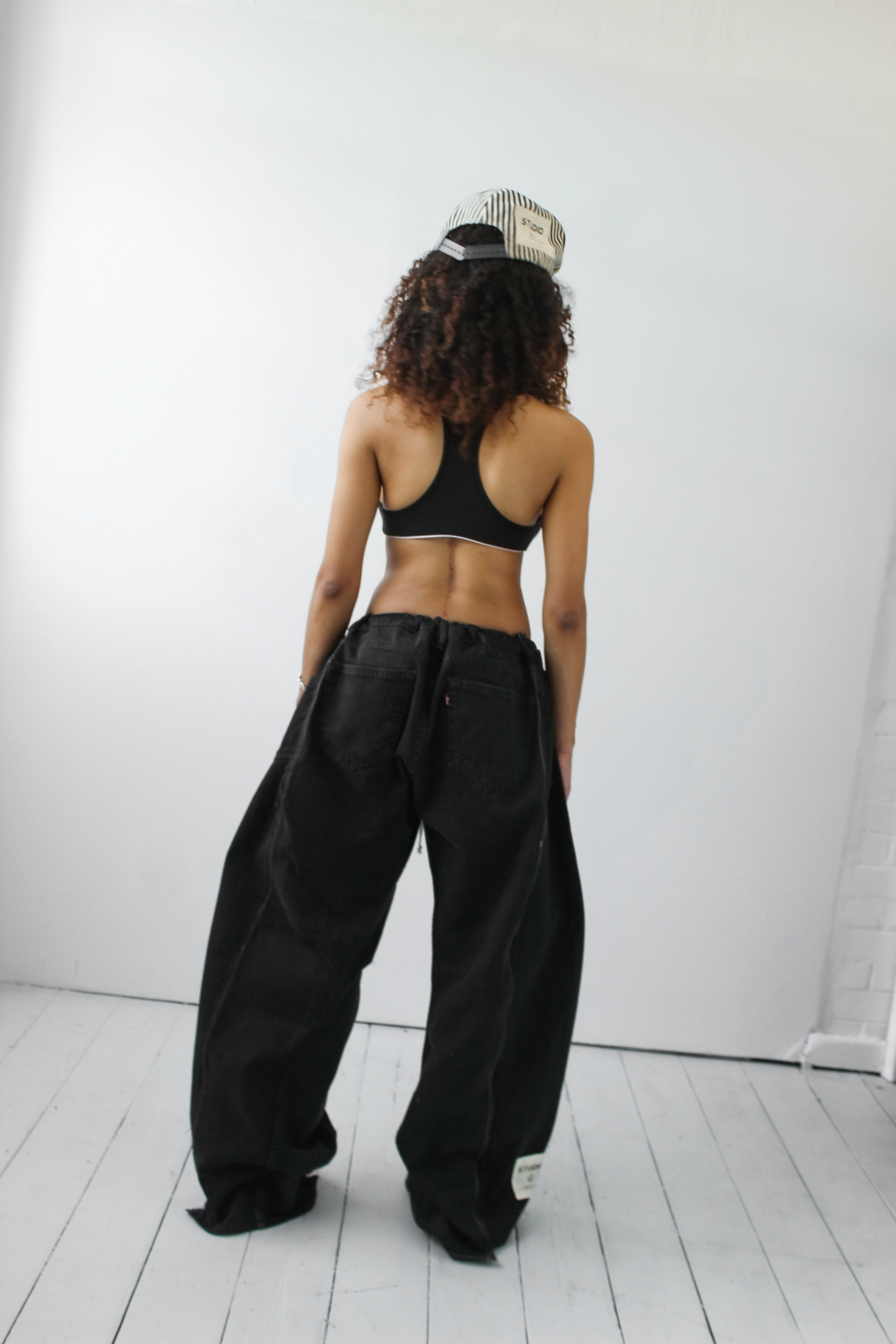 ARTISANAL WIDE BLACK DENIM TROUSERS