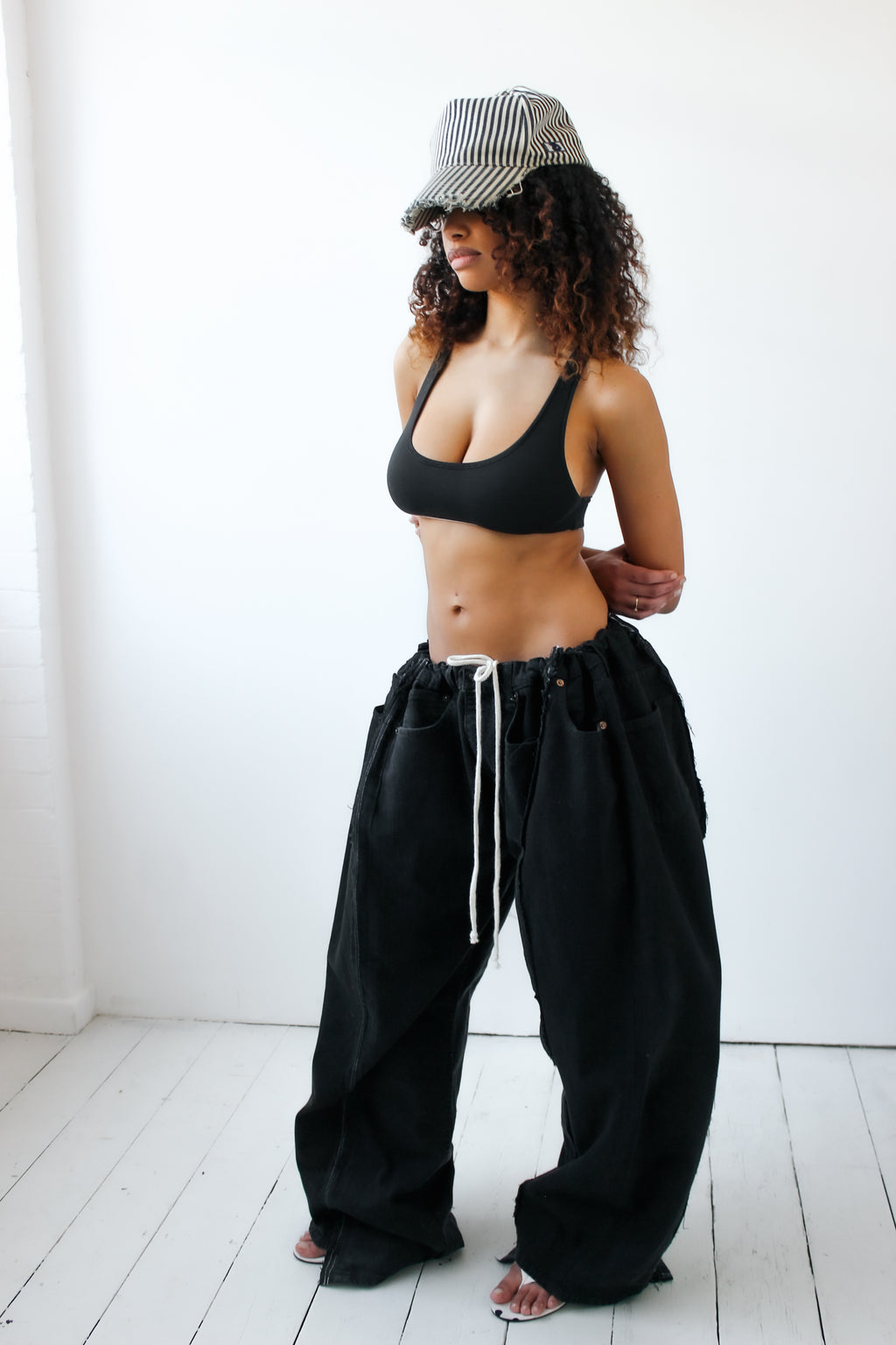 ARTISANAL WIDE BLACK DENIM TROUSERS
