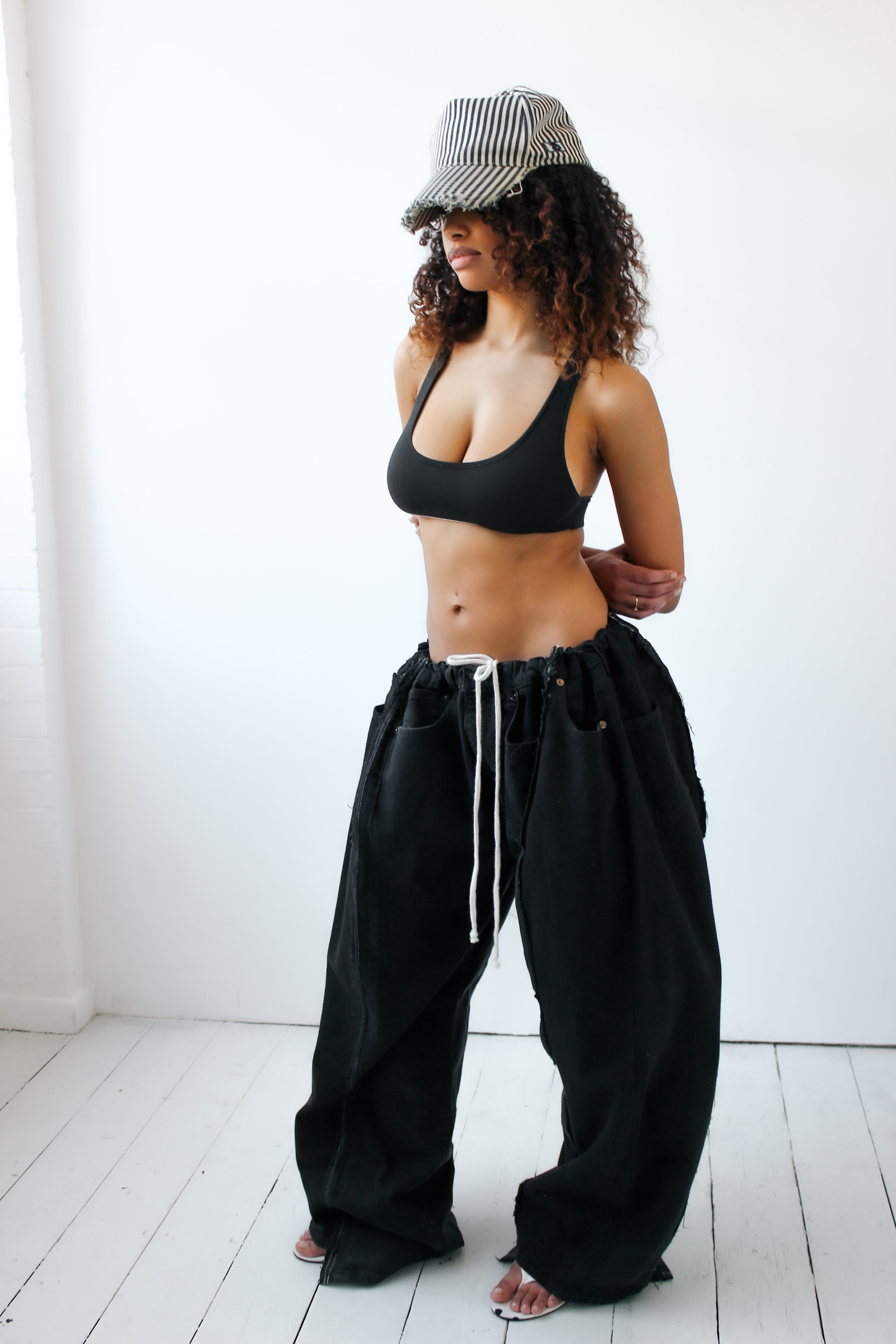 ARTISANAL WIDE BLACK DENIM TROUSERS