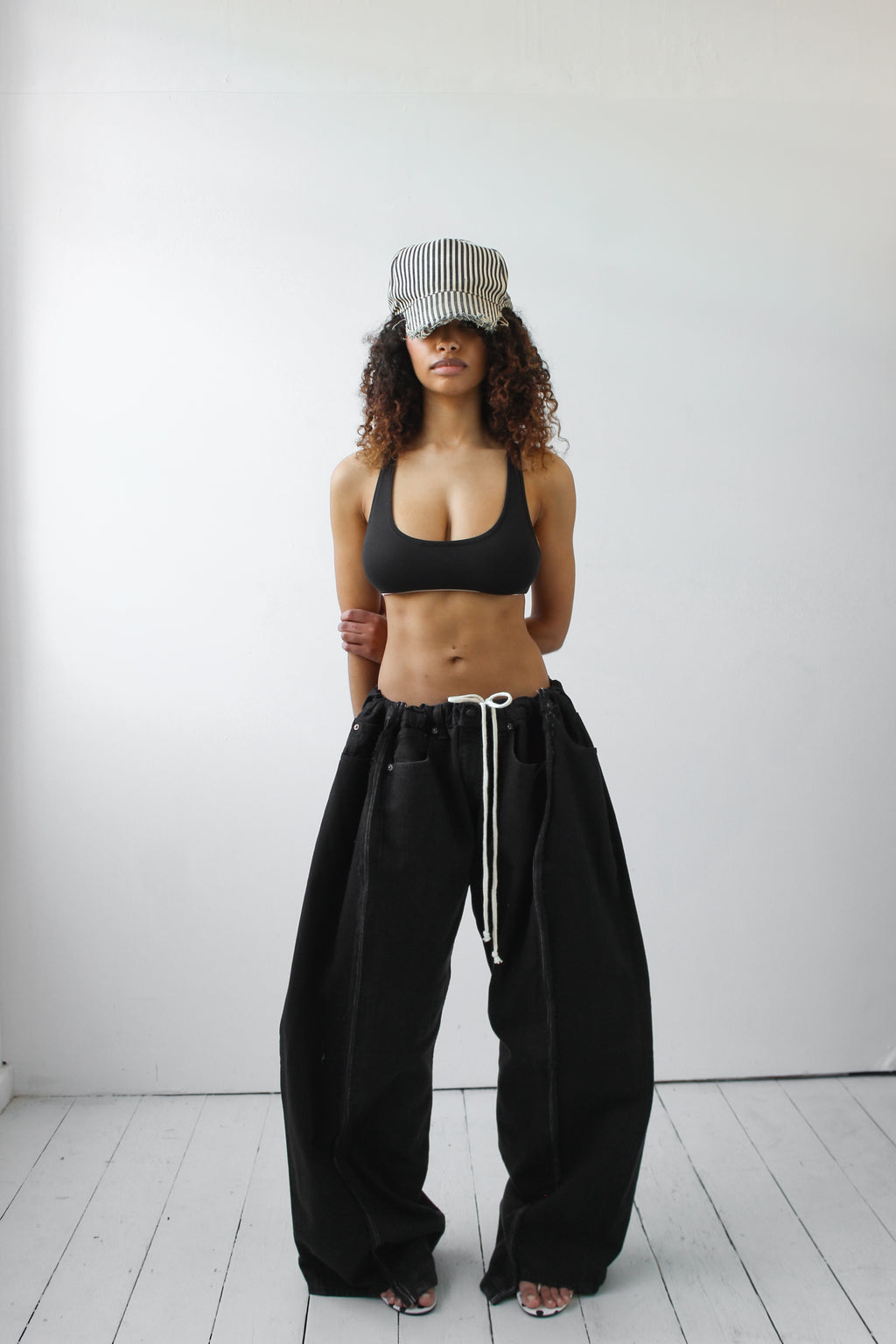 ARTISANAL WIDE BLACK DENIM TROUSERS