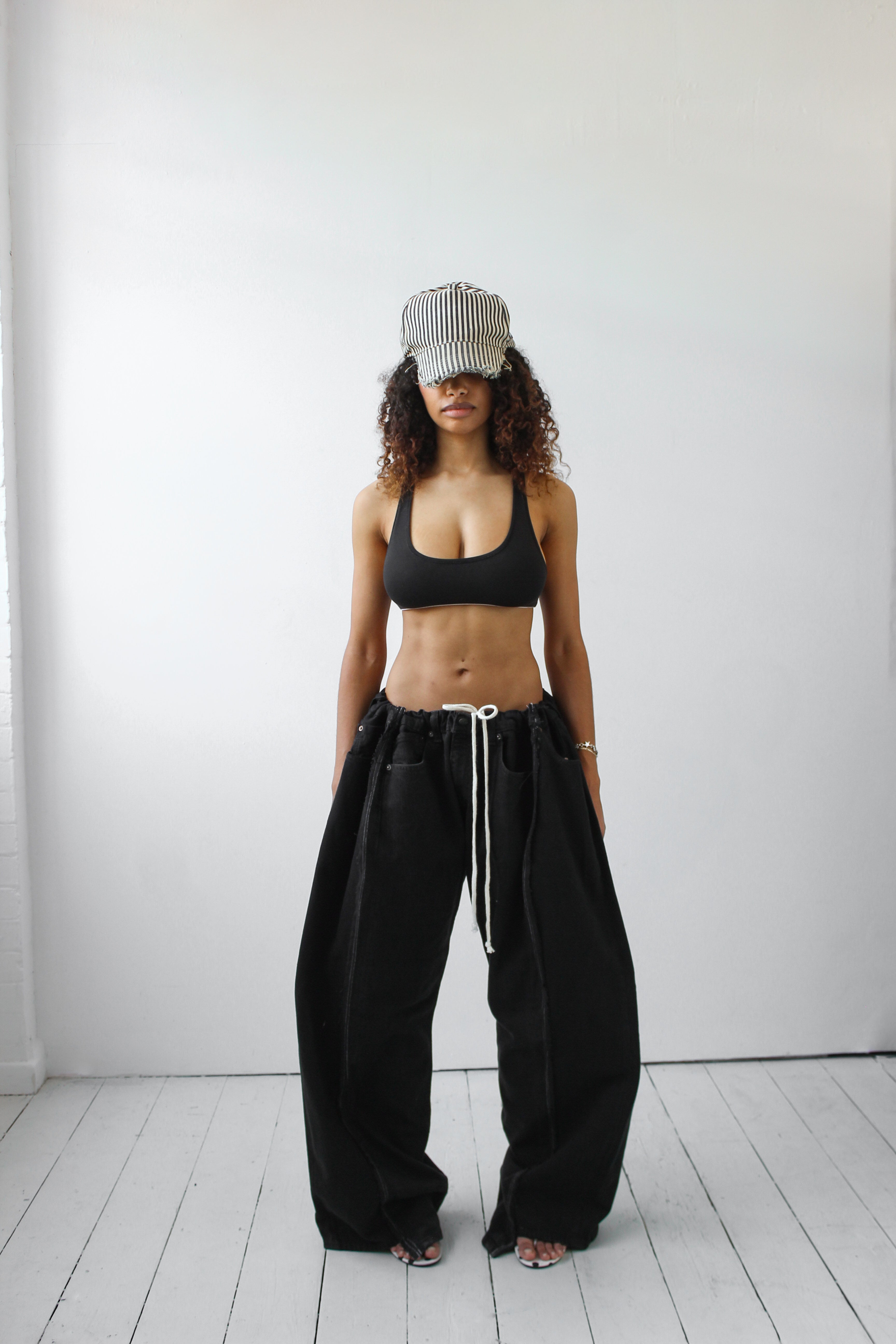 ARTISANAL WIDE BLACK DENIM TROUSERS
