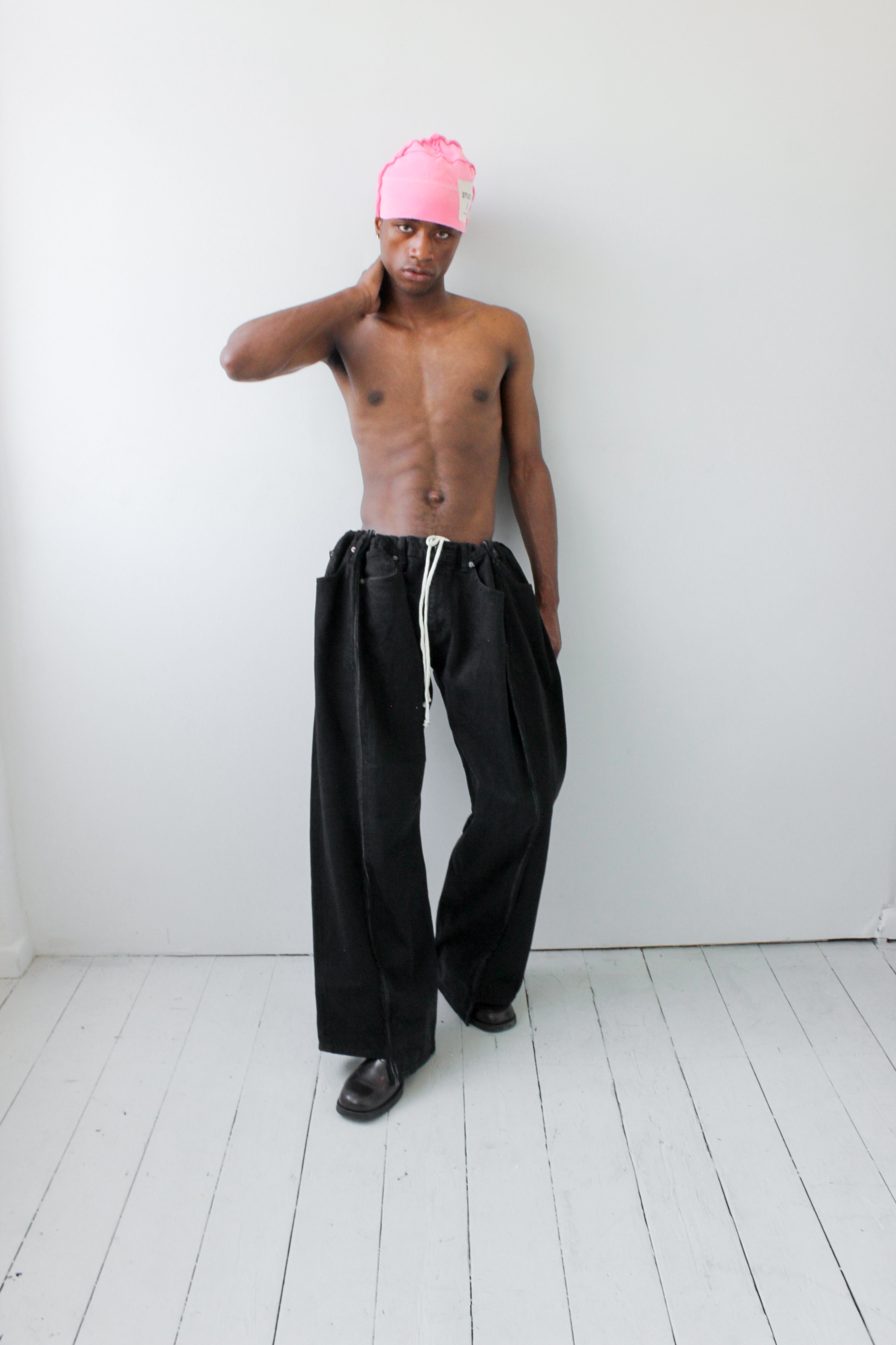 ARTISANAL WIDE BLACK DENIM TROUSERS