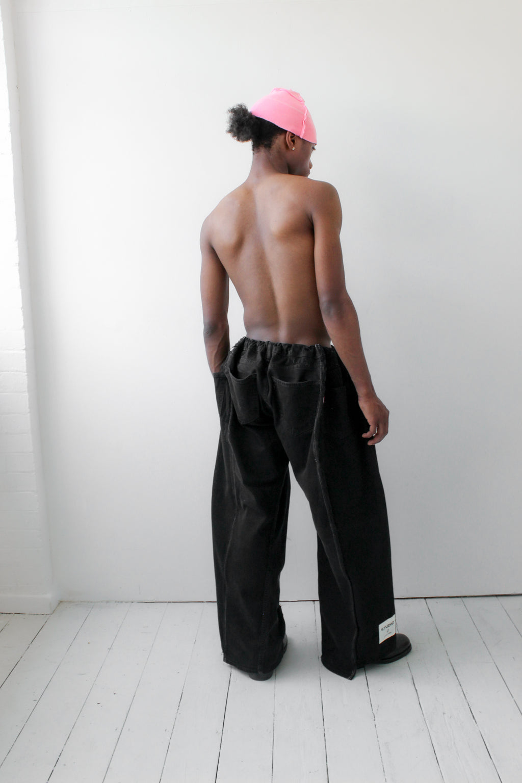 ARTISANAL WIDE BLACK DENIM TROUSERS