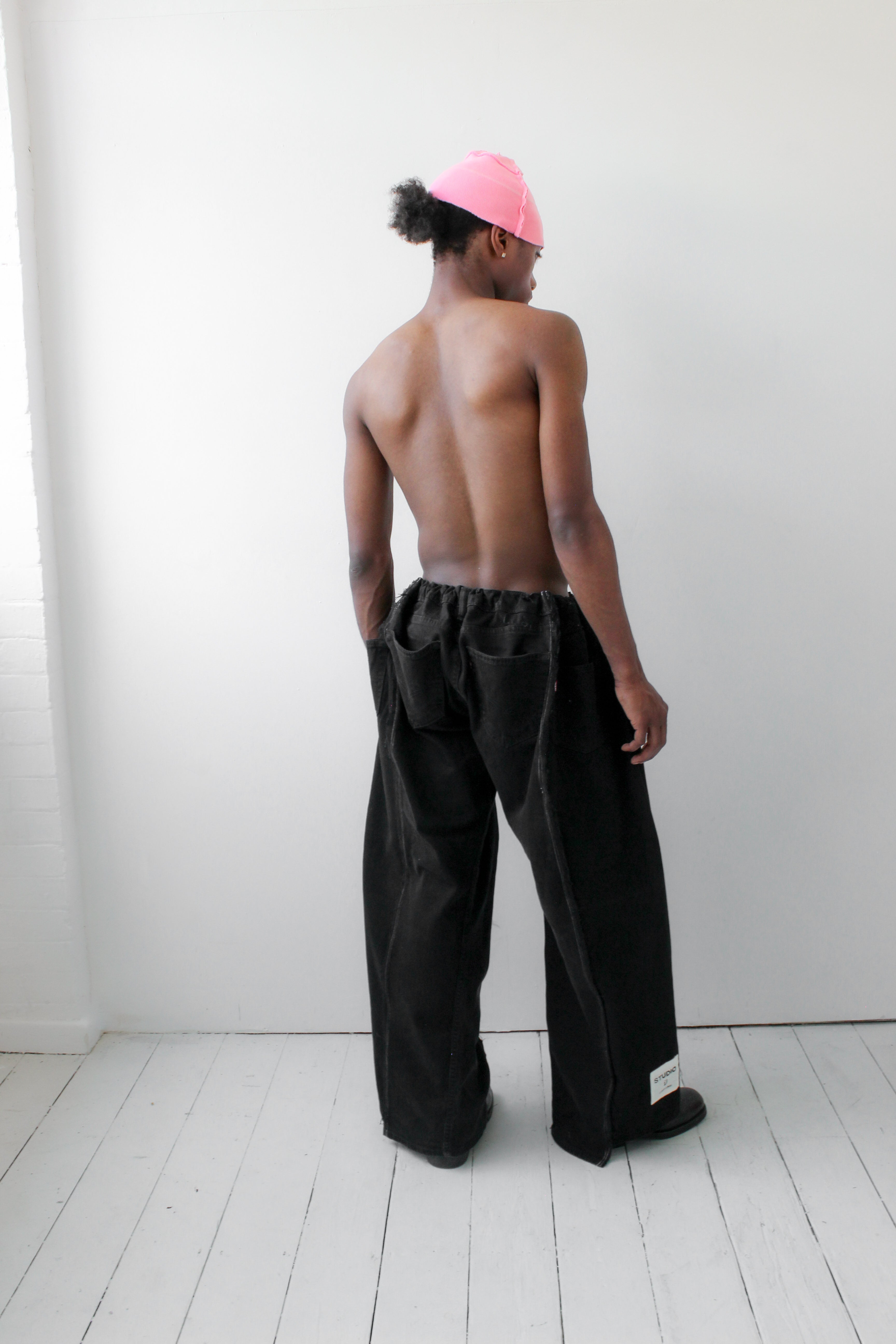 ARTISANAL WIDE BLACK DENIM TROUSERS